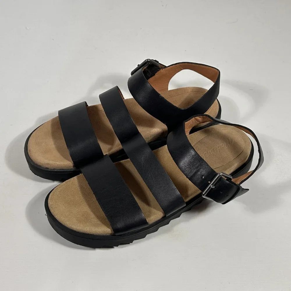 Madewell The Addie Black Leather Comfort Sandals Women Size 7 - Picture 3 of 9